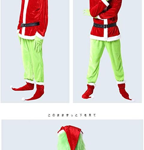 Miniatura 5 de Tempura Navidad Santa Claus Cosplay trajes rojo Santa cremallera abrigo+pantalones+sombrero+cinturón+barba+zapatos