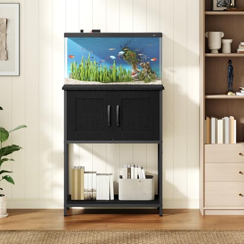 MAHANCRIS 10 Gallon Fish Tank Stand, Metal Frame Aquarium Stand, Cabinet for Fish Tank Accessories Storage, Heavy Duty Reptile Turtle Tank Stand for Home Office, 23.6\" L x 11.8\" W, Black FTBK2101