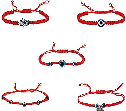 5 Stück Geflochtenes Armband Rot, Türkisches Auge Armband Rot, Böser Blick Armband, Verstellbare Größe, Handgefertigt, Halten Böse Geister Fern, für Baby, Frau, Party, Schutz und Glücksgeschenke Cover