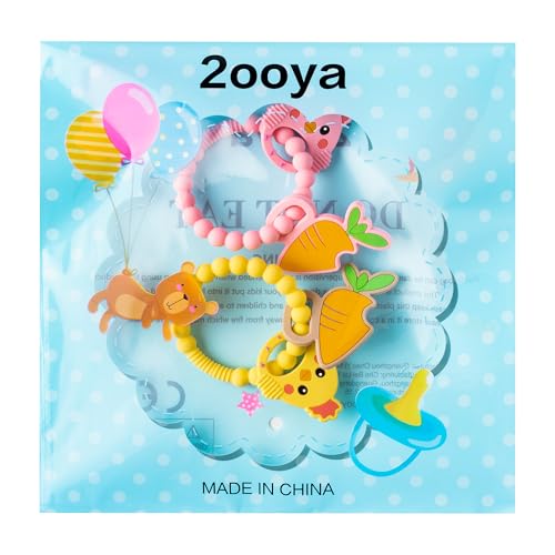 Image of Silicone Teether Toys for Babies - 2ooya 2Pcs Easter Pink Yellow Carrot Chick Teething Ring Infant Soft Teethers, Toddler Teething Chew Toys for Newborn Boy and Girl Easter Baby Shower Birthday Gifts