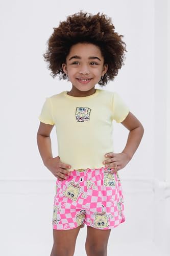 Image of SPONGEBOB SQUAREPANTS Girls Ribbed T-Shirt and French Terry Shorts Outfit Set Toddler to Big Kid Sizes (2T - 18-20)