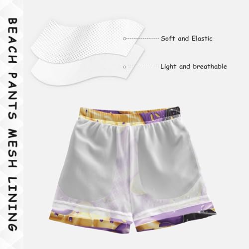 Pigsaly Boys' Swim Board Shorts Black Yellow Purple Milk Ice Cream Boy's Swim Trunks Kids Swimwear M4