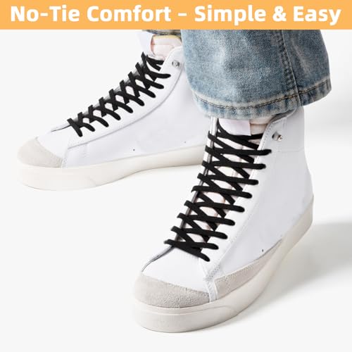 Image of Stepace 2 Pairs Elastic No Tie Shoe Laces for Kids and Adults Sneakers, Stretch Flat Tieless Shoestrings