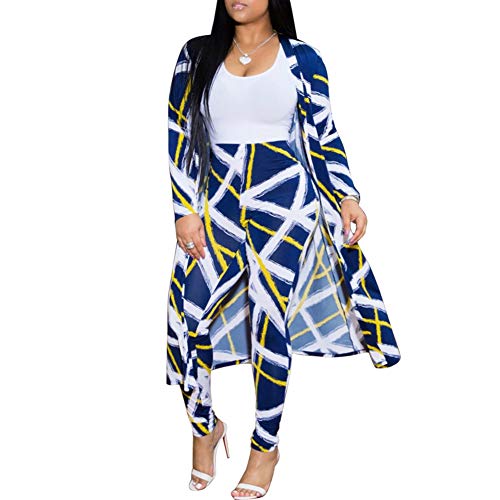 Image of Womens Fashion Printed Long Cardigans 2 Piece Outfits,Long Sleeve Coat and Trousers Set