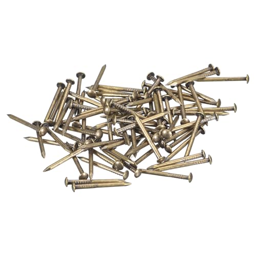 QUARKZMAN 160pcs Pequeños Clavos Dorados, 15x1.2mm(L*D) Clavos Dorados de Cabeza Redonda de Latón Clavos de Hardware para Madera Muebles Manualidades Bricolaje Marco de Fotos, Tono de Bronce