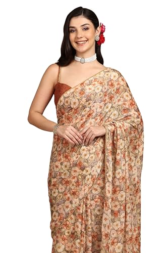 Image of MIRCHI FASHION Women Saree Floral Print Chiffon | Lightweight Festive Occasion Sari for Farewell and Functions with Unstitched Blouse Piece