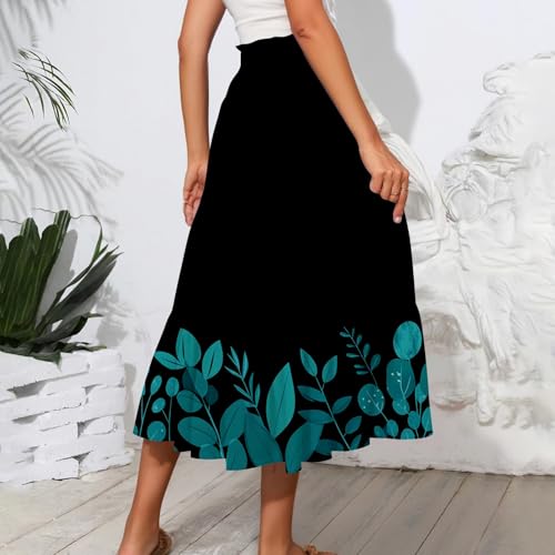 Midi Skirts for Women 2025 Boho Floral Skirts High Elastic Waisted A Line Tiered Ruffle Skirt Flowy Skorts with Pockets4