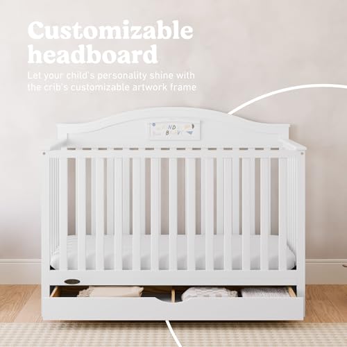 Graco Story 5-in-1 Convertible Crib with Drawer, White | GREENGUARD Gold Certified Wood Crib, Converts to Toddler Bed, Daybed, Full-Size Bed, Storage Drawer, Reversible Headboard - Image 4