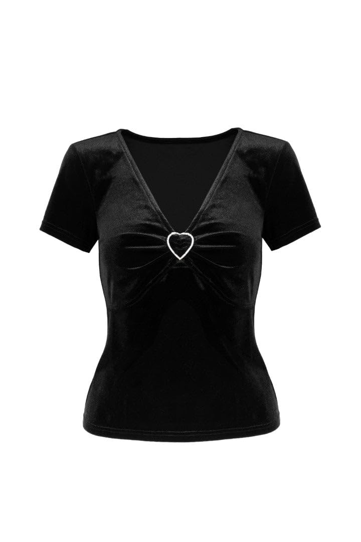 Hell Bunny Women's Black Vendome Bold V Neckline Flair Top | Size: Large