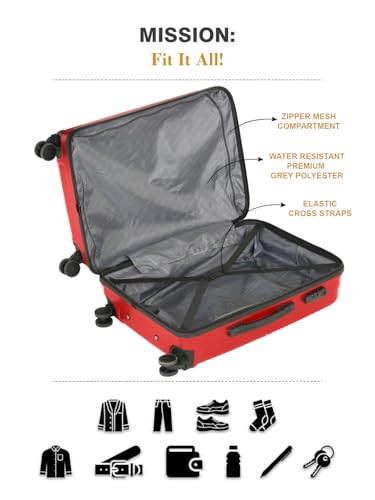 Image of Teakwood Set of 2 8 Wheels Trolley Bag, Hard Cabin with Zipper Closure, Adjustable Push Button & Cross Side Strap, Number Lock System 360 Degree (Set of 2, Red)