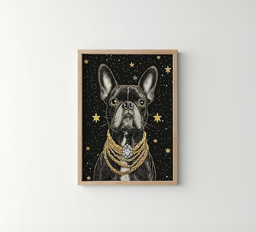 Image of aj decor Boston Terrier Pimp Wall Art Print Poster, Dog Pet Lover Picture Painting Artwork Bedroom Living Room Office Dining Room 150D (Boston Terrier Pimp, 11 inch W x 14 inch L, Wood Frame)