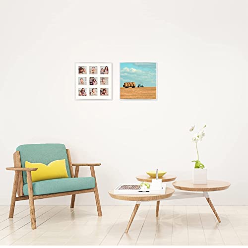 Golden State Art 16X16 Silver Aluminum Metal Frame With Ivory Mat - Displays Nine 4X4 Photos - Square Collage Frame - Real Glass, Sawtooth Hanger, Swivel Tabs - Wall Mounting, Landscape, Portrait #TOP7