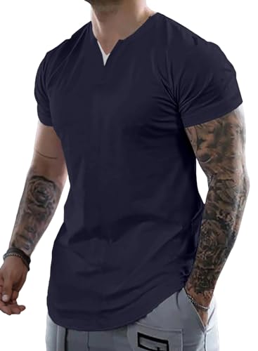 JMIERR Muscle Fit V-Neck T-Shirt, 2XL Navy Blue