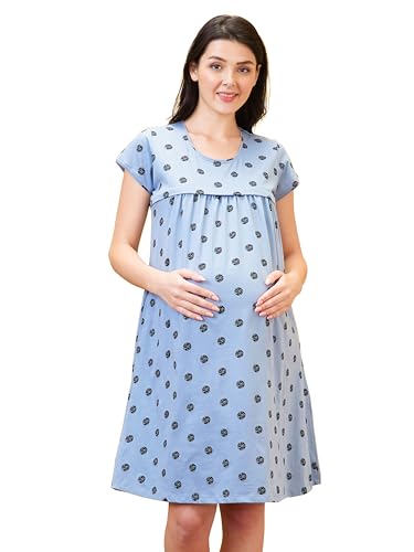 Image of AV2 Women's Cotton All Over Print Midi Maternity Feeding Nighty