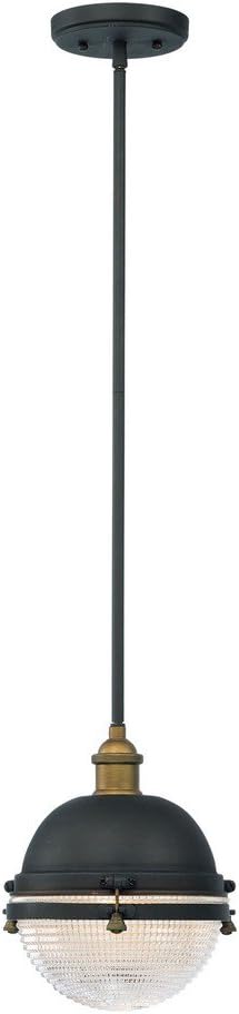 Maxim Lighting Portside Pendant Light | Oil Rubbed Bronze/Antique Brass Finish | Prismatic Glass Shade | Kitchen Dining Pendant | 10184OIAB