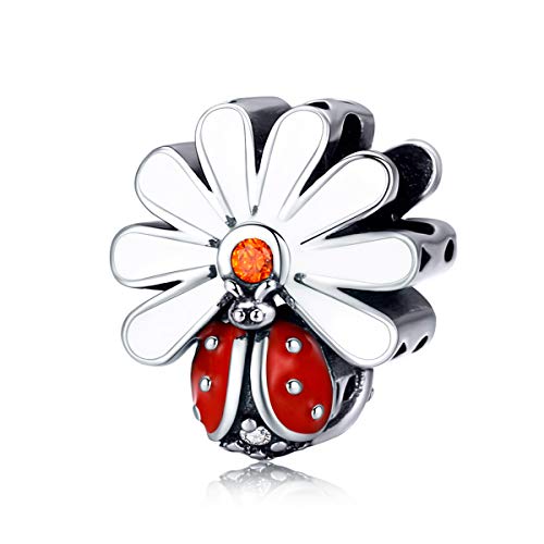 Bracelet perles coccinelle et marguerite argent pour femme