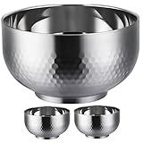 VALICLUD 3 piezas Tazones Inoxidable Doble Bowls para Arroz y Sopa de Resistentes y Fáciles de Limpiar para Uso Diario Cocina