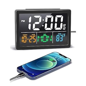 Digital Alarm Clock, with 5.5″ Large LED Time Display, Adjustable Alarm Volume, 6 Level Brightness, Alarm Settings, USB Charger, Temperature Detect, Snooze, Clocks for Bedroom, Bedside, Desk, Black
