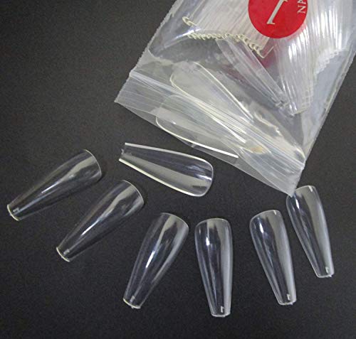 Loveourhome Acrylic Nail Art Kit 600Pc Clear Long Coffin Nail Tips Full Cover Ballerina Artificial Fingernails False Fake Nails With Ab Rhinestone Beads For Salon & Home Manicure Designs #TOP6