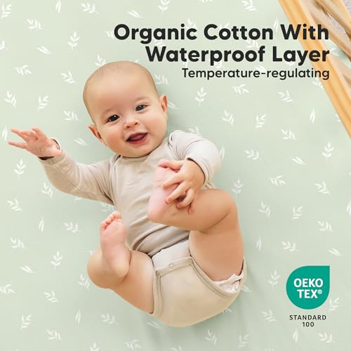 Image of 2-Pack Waterproof Crib Sheets for Boys, Girls, 52x28 Fitted (Herb) | Organic Cotton Baby Crib Sheets, Toddler Mattress Protector Cover, Washable, Soft & Durable Baby Bedding Essentials