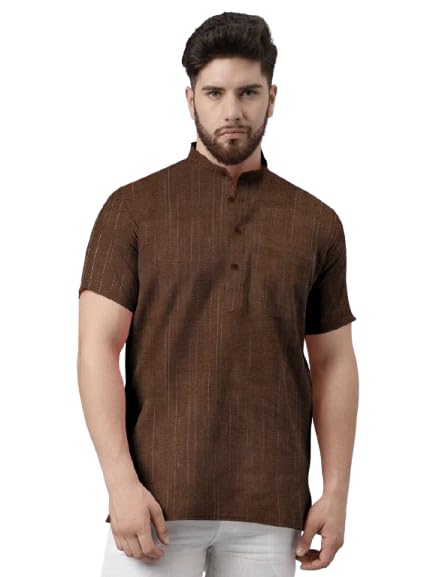 Men's Khadi Cotton Half Sleeves Striped Casual T-Shirts-picture-13