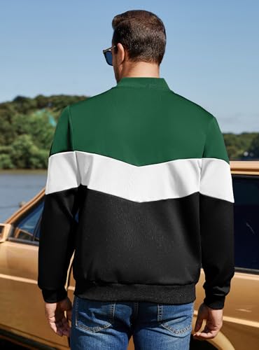 Image of Men's Lightweight Varsity Jacket Casual Bomber Jacket Stylish Color Block Coat