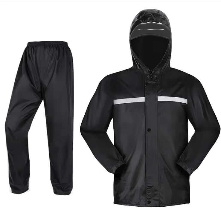 Veste et Pantalon Imperméable épais pour Homme, Combinaison de pluie pour moto et vélo, Ensemble extérieur randonnée et bord de mer (FR/ES, Alpha/lettres, L, Taille normale, Taille normale, Bleu)