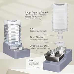 9L Automatic Dog and Cat Water Dispenser with Stainless Steel Bowl Gravity Waterer,Large Capacity and Drinking,100% BPA-Free,Suitable for Medium and Large-Sized Cats and Dogs (Light Gray, 9L) 9L Automatic Dog and Cat Water Dispenser with Stainless Steel Bowl Gravity WatererLarge Capacity and Drinking100 BPA FreeSuitable for Medium and Large Sized Cats and Dogs Light Gray 9L