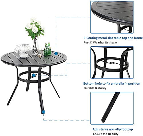 Mfstudio 38" Outdoor Dining Table With Adjustable Mbrella Hole, Patio Metal All-Weather Round Table For Backyard Lawn Garden #TOP4