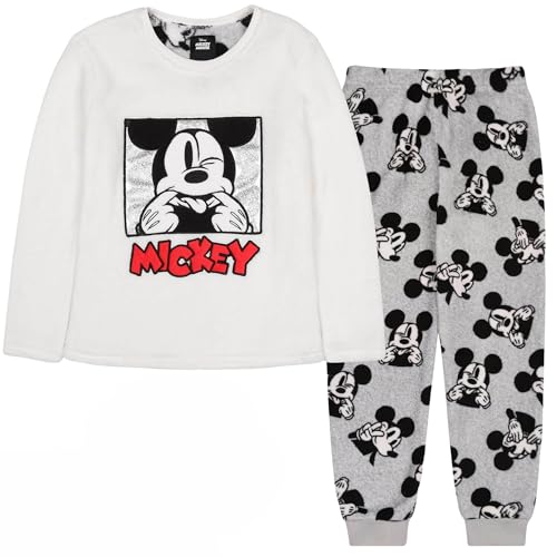 Disney Mickey Mouse Pigiama da Bambina in Pile, Caldo, a Maniche Lunghe, Bianco e Grigio (IT, Numero, 134, Regular, Bianco)