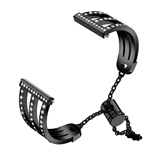 Versa Lite Wristband,Elecfan Metal Bracelet Rhinestone Wristband Stainless Steel Rhinestone Watch Strap Replacement Accessories Strap For Fitbit Versa/Versa 2/Versa Lite (Black) #TOP3