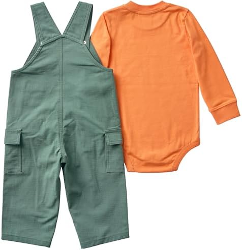 Carhartt Baby-boys Infant Long-Sleeve Bodysuit and Ripstop Overall Set, Jungle Green, 9 Months - 2