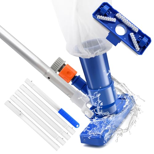 Aspiradora de piscina de mano mejorada para piscina sobre el suelo, kit de aspiradora de chorro submarino portátil con 5 postes de sección de 70 pulgadas, aspiradora de cepillo pequeño para spas,