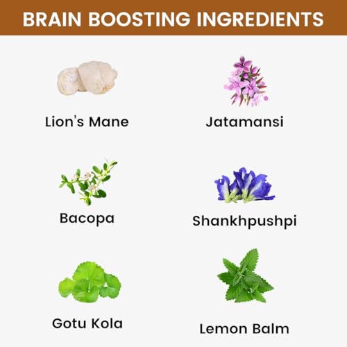 Rooted Active's Brain Booster - Brahmi Shankpushpi, Bacopa, Lions Mane Mushroom & Jatamansi, Brain Memory Booster Mind Focus Mood, Nootropics Cognitive - 60 Veg Capsules