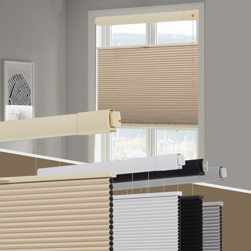 Persilux No Drill Blackout Cellular Shades for Windows,Beige,35" w x 64" h