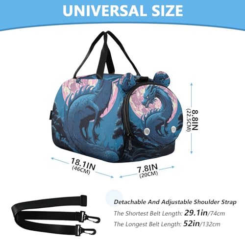 YETTASBIN Sport Travel Duffel Bag for Girls Boys, Scary Dragon Large Waterproof Weekender Overnight Bag, Detachable Shoulder Strap Gym Bag with Shoe Compartment & Wet Pocket3
