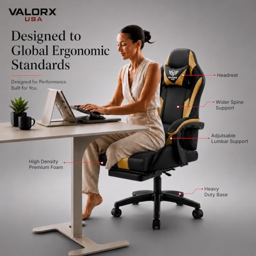 Image of Warrior 2026 Edition Gaming & Office Ergonomic Chair | Vegan Leather | High Back 135 Recliner | Adjustable Height & Linkage Armrest| Lumbar Support | 360 Swivel | 3 Year Warranty, Orange