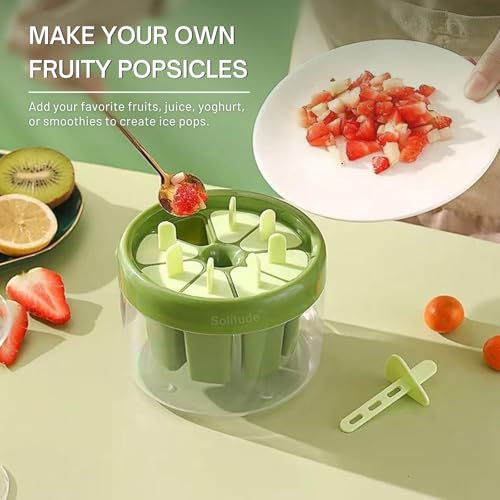 Image of Solitude 8 Pcs Ice Cream Kulfi Mould | BPA Free Food Grade Reusable Round Ice Box Container | Quick Release DIY Homemade Popsicle, Yoghurt Bar, Fruit Ice Pop Maker for Kids and Adults