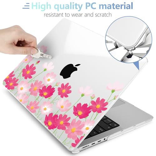 Image of MEEgoodo Case for MacBook Pro 14 inch (M5 /M4 /M3 /M2 /M1) Pro /Max 2026 2025 2024 2023 2021, Laptop Case Fit Model A3427 /A3426 /A3434 /A3112 /A3401 /A3185 /A2918 /A2992 /A2779 /A2442, Bright Pink Flowers