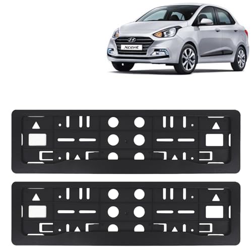Image of KINGSWAY Xcent Car Number Plate Frames for All 2017 to 2020 Models of Hyundai Car Registration Plate Holders, Black Licence Plate Covers (Front and Rear), Universal Size 51.5 x 14.5 cm