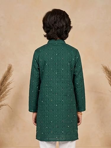 Image of KiddoPanti Boys 100% Cotton Ethnic Motif Printed Short Length Kurta