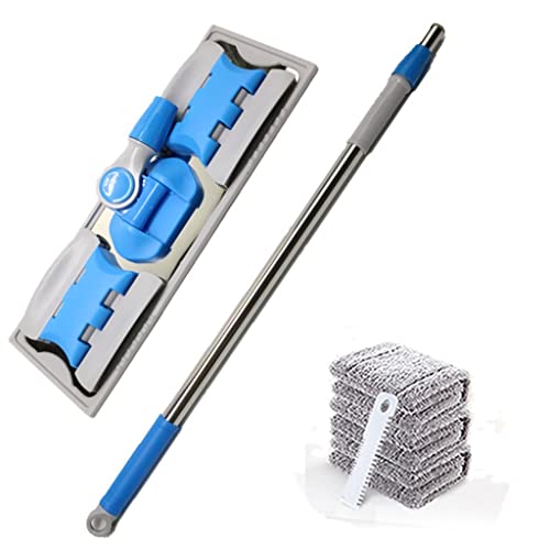 Fregona Plana para el hogar, fregona para Limpieza de Pisos, Cubo para Polvo, Escoba fácil, fregona giratoria, adsorción de Aceite (Azul) para perseguir la Felicidad y la sabiduría (Azul)