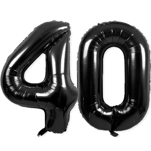 40 Balloon Number, 40 Inch Black Foil Balloons Giant Jumbo Helium Number 40 Balloons for 40th Birthday Decorations Anniversary Events Women Party Decorations (Black)