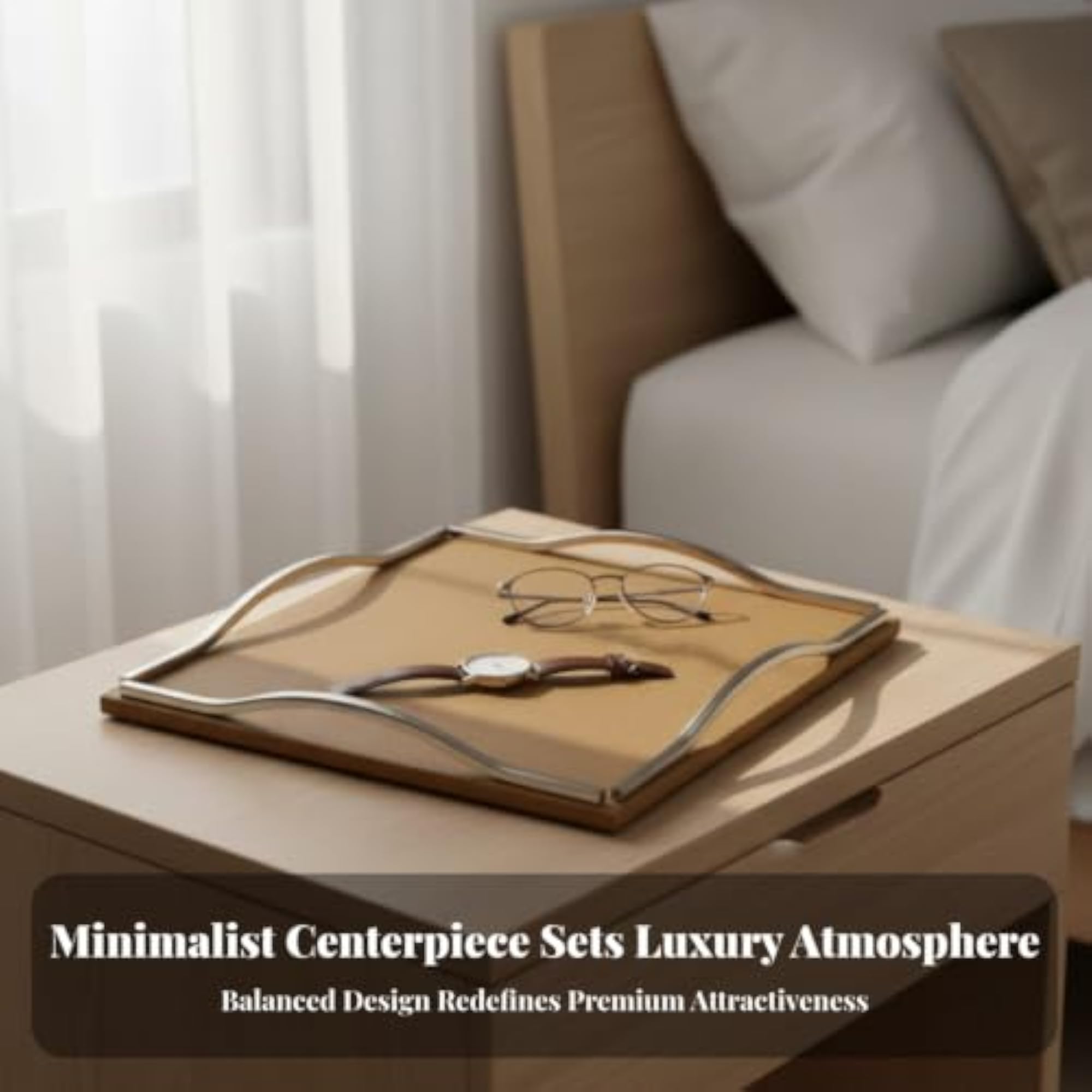 Geometric Square Tray with Metal Rim for Tabletop Organization