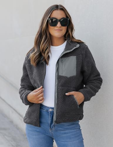luvamia Sherpa Jackets for Women Trendy Zip Up Long Sleeve Winter Fall Casual Warm Fleece Coat Jackets with Pockets2