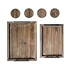 Decorative ottoman serving tray wooden rustic set of 2 brown black sleek metal handles 4 matching coasters coffee table decor serving kitchen platter for all occasions  urban country home decor
