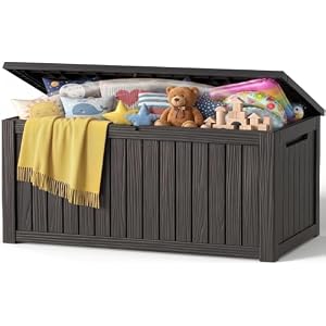 EFU Outdoor Storage Box Waterproof 380 Gal Gen 2 Resin Deck Box Gas Struts