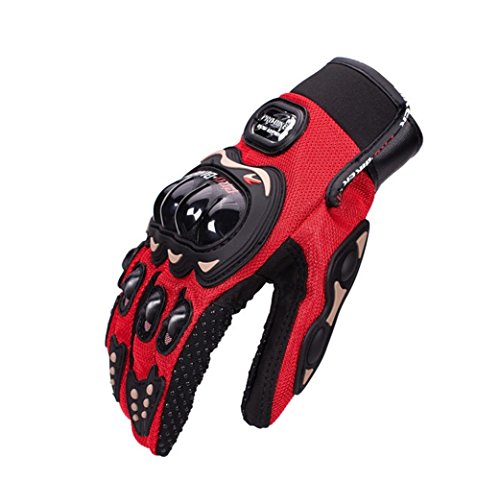 Wonzone Motorbike Protective Carbon Fiber Powersports Off-Road Racing Cycling Motorcycle Full Finger Motocross Motor Gloves (Red, Medium)