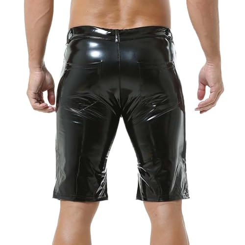 Mens PU Leather Shorts Straight Leg Button Flat Front Workout Shorts Boxer Short Pants with Pockets4
