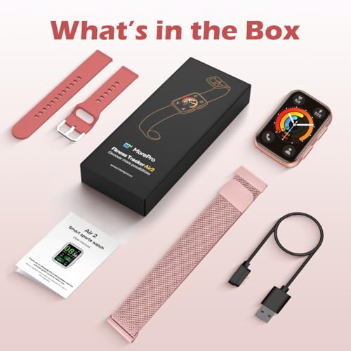Image of MorePro Health Fitness Tracker for Women Men, 24 /7 Heart Rate Blood Pressure & Oxygen Monitoring, Sleep Tracker, 100+ Sport Modes Smart Watch, IP68 Waterproof, 2 Bands, Compatible Android iOS
